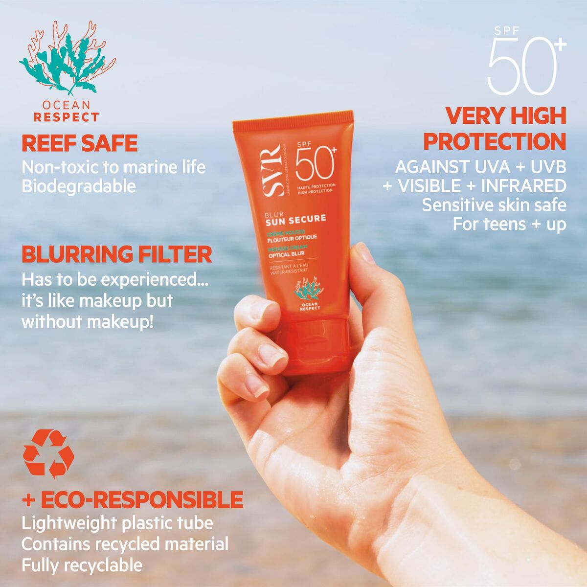 SVR, Sun Secure Blur, Sun Protection, Sunscreen Cream, For Face, SPF 50+, 50 ml